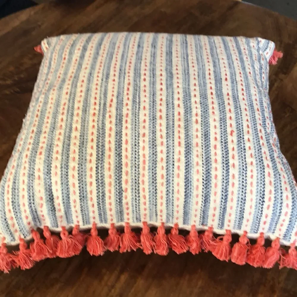 Pillow Perfect Ombre Coastal Stripe Blue/Coral 16 Inch Throw Pillow